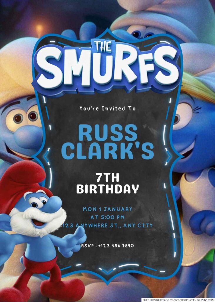 Free Editable The Smurfs Birthday Invitation 