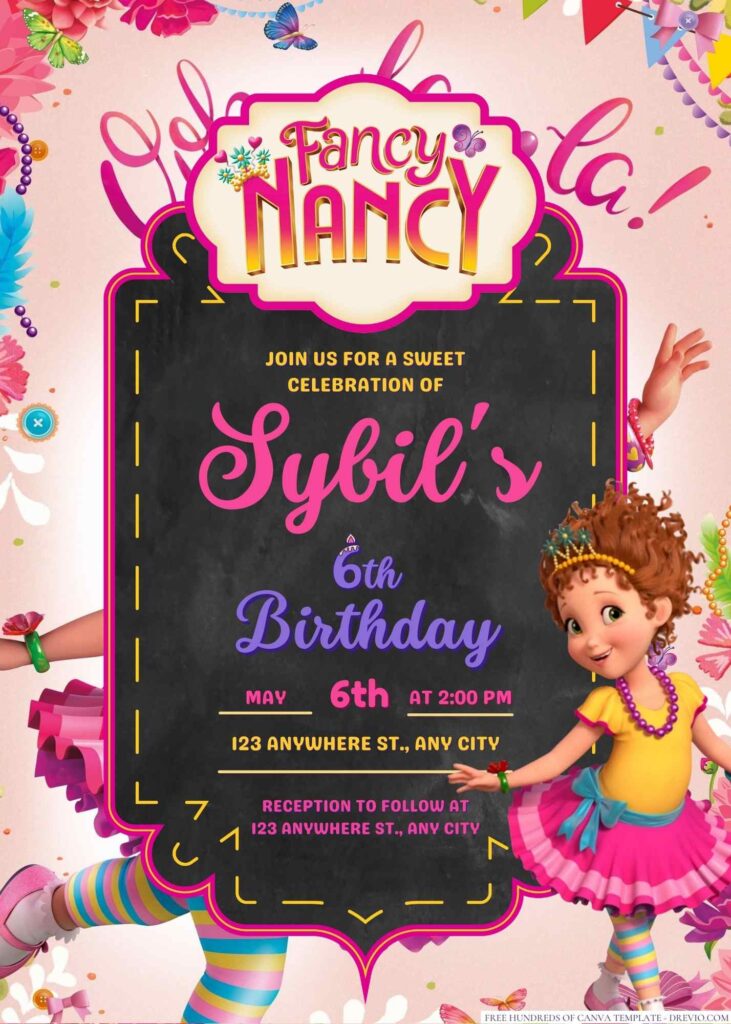 Free Editable Fancy Nancy Birthday Invitation 