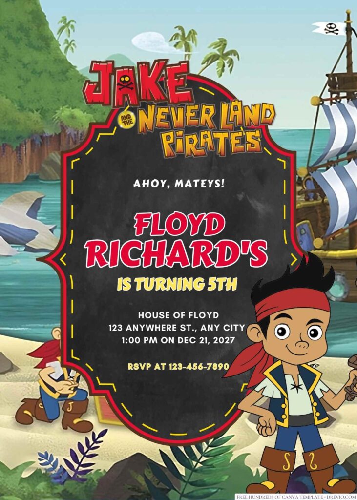 Free Editable Jake and the Never Land Pirates Birthday Invitation