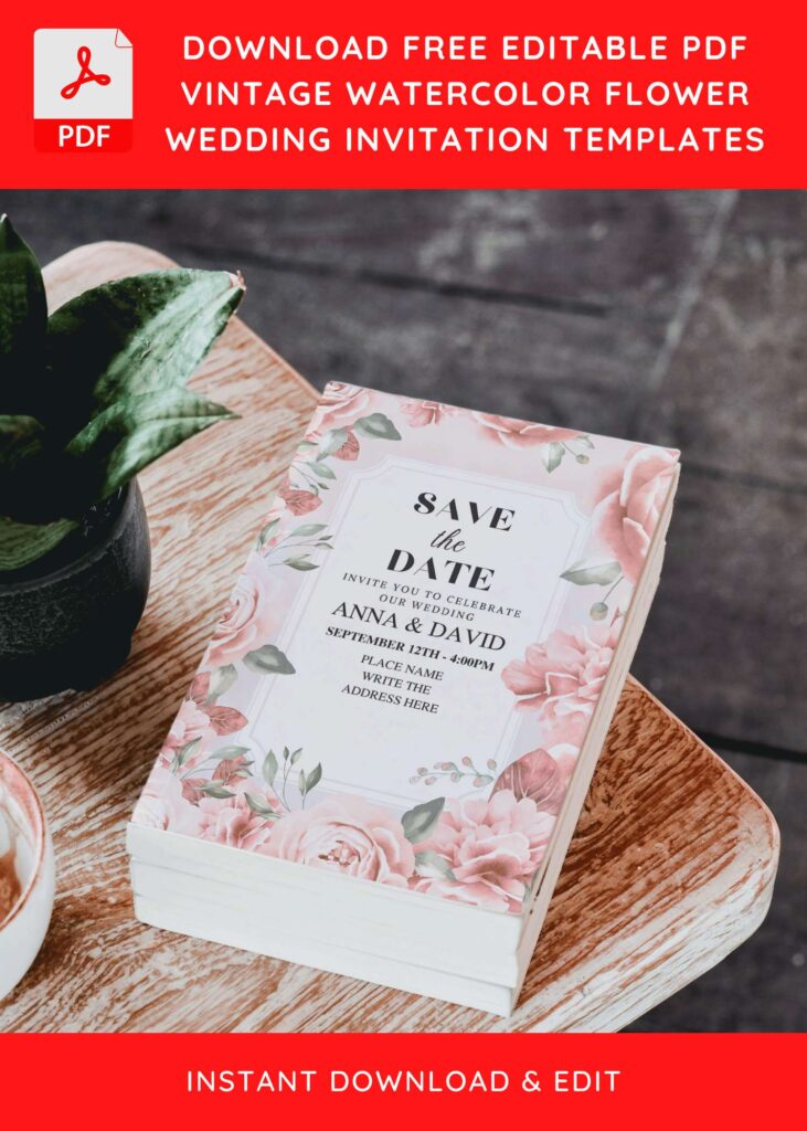 (Free Editable PDF) Purely Romantic Blush Floral Wedding Invitation Templates D