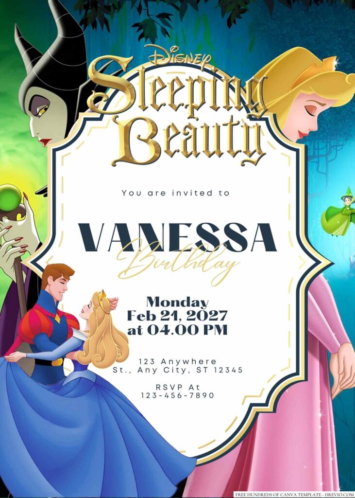 Free Editable Sleeping Beauty Birthday Invitation