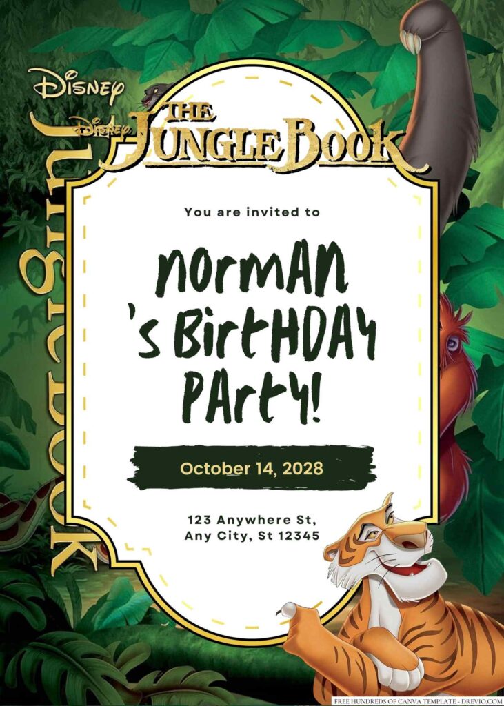 Free Editable The Jungle Book Birthday Invitation