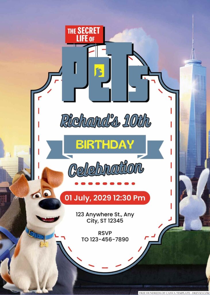 Free Editable The Secret Life of Pets Birthday Invitation 