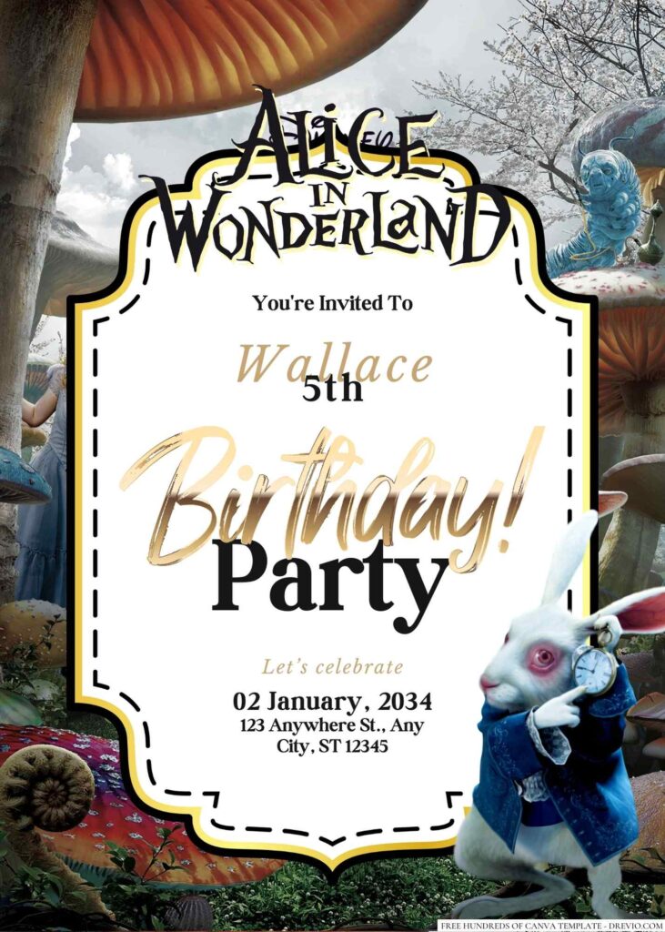 Free Editable Alice in Wonderland Birthday Invitation 