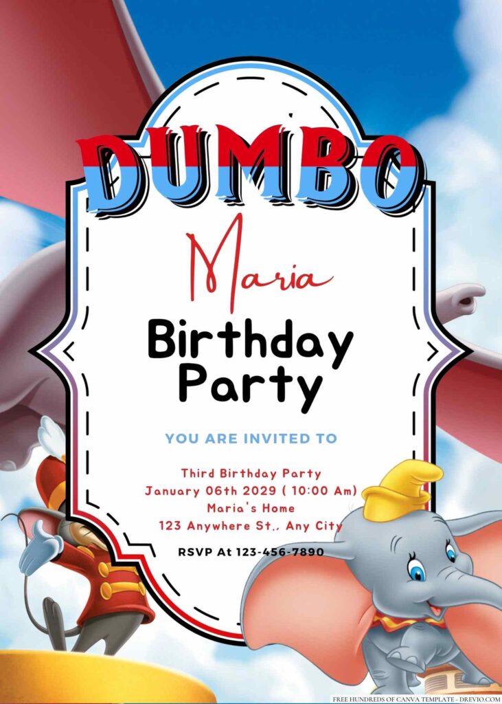 Free Editable Dumbo Birthday Invitation 