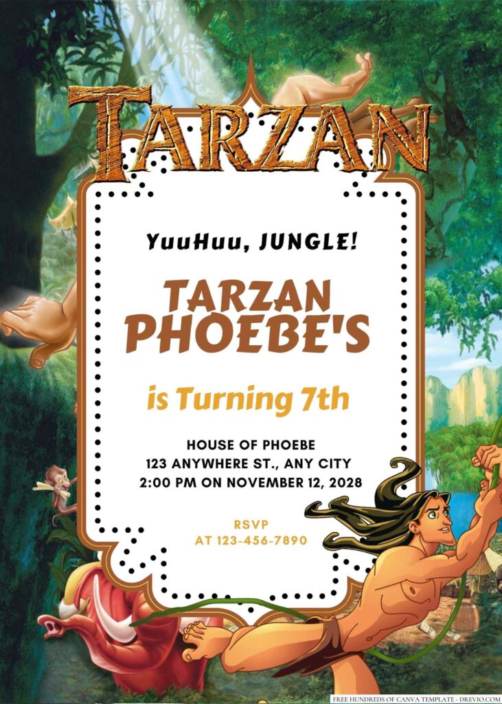 Free Editable Tarzan Birthday Invitation 