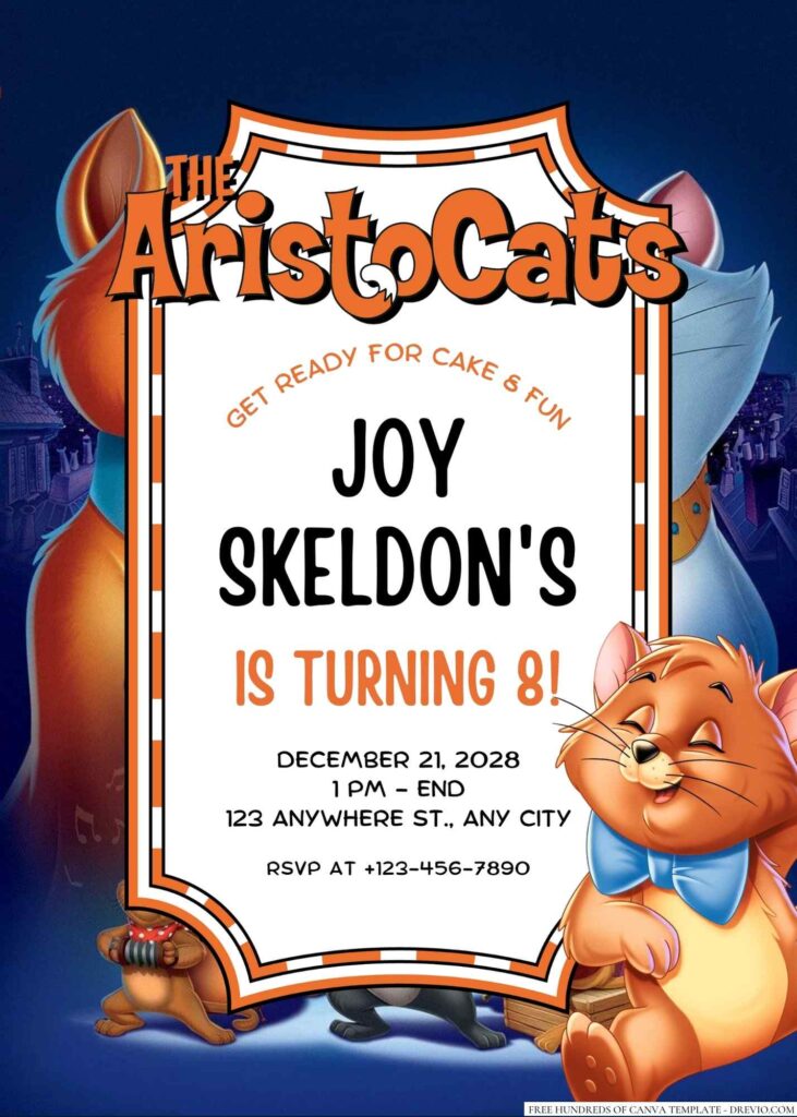 Free Editable The Aristocats Birthday Invitation