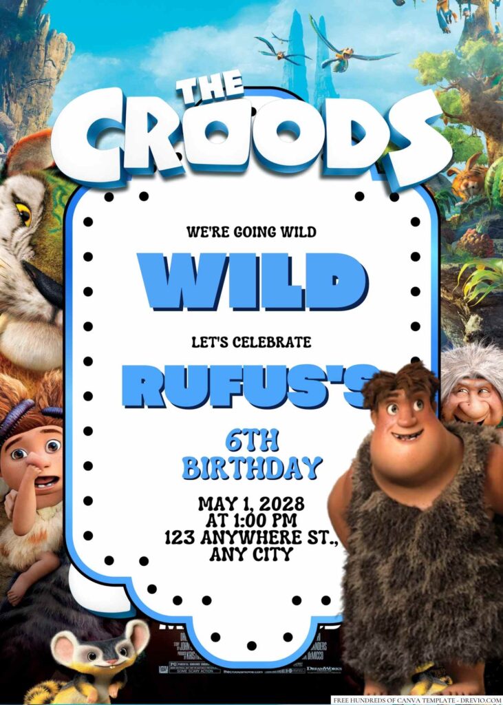 Free Editable The Croods Birthday Invitation