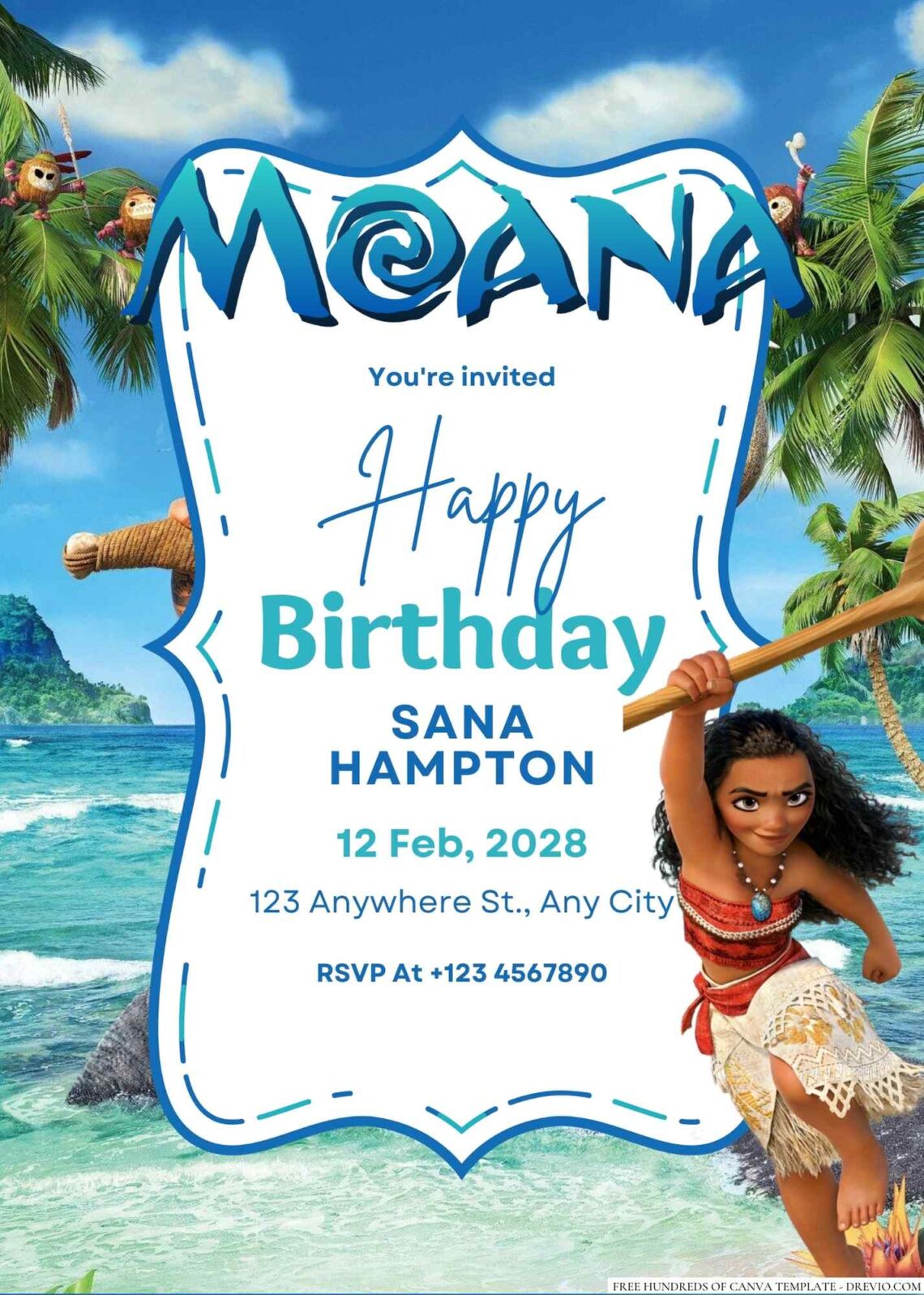 Free Editable Moana Birthday Invitation