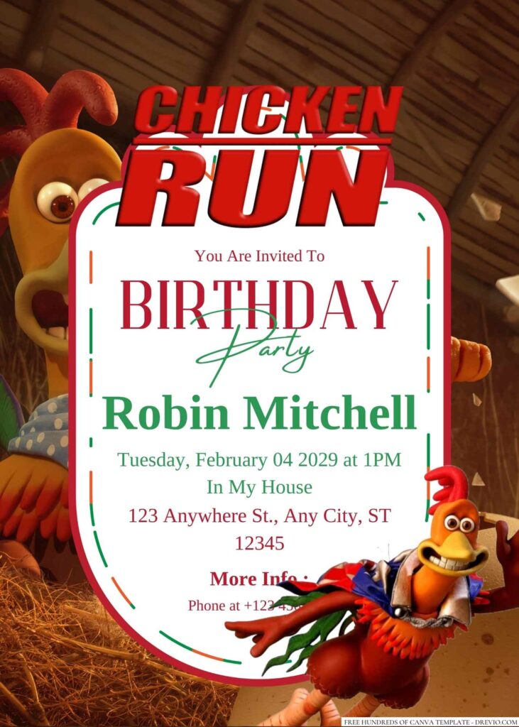 Free Editable Chicken Run Birthday Invitation