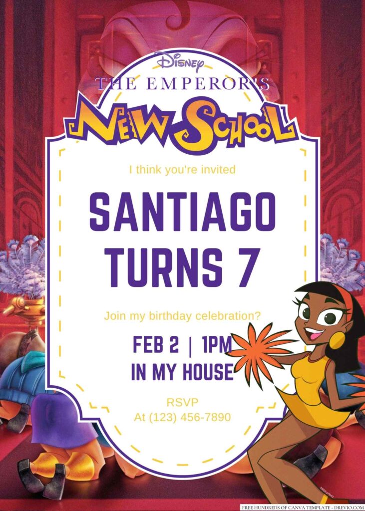 Free Editable The Emperor's New School Birthday Invitation