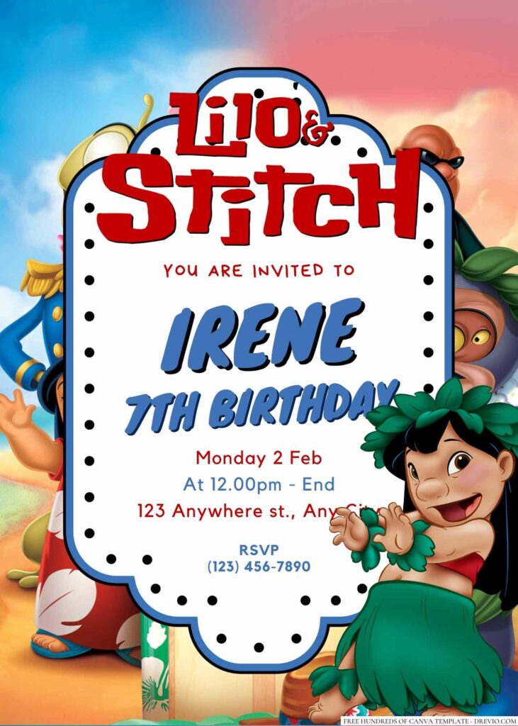 10+ Blissful Summer Hula Lilo & Stitch Birthday Invitation Templates, FREE  Printable Birth…