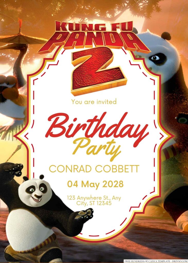 Free Editable Kung Fu Panda 2 Birthday Invitation