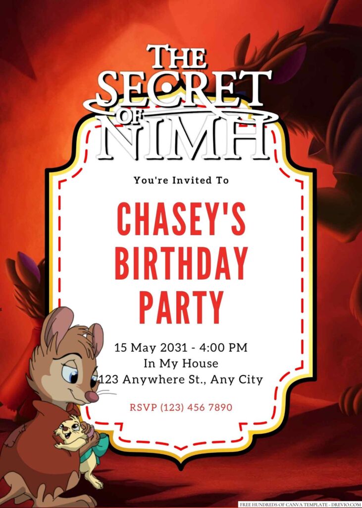 Free Editable The Secret of NIMH Birthday Invitation