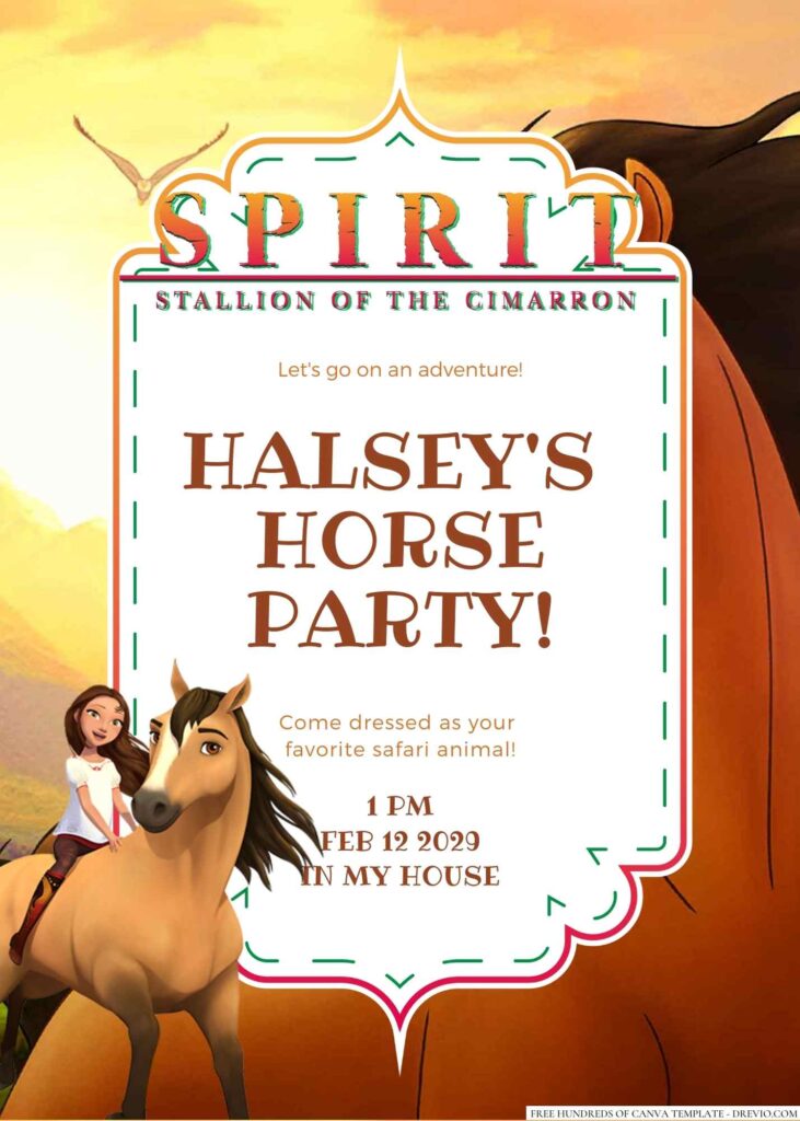 Free Editable Spirit Stallion of the Cimarron Birthday Invitation