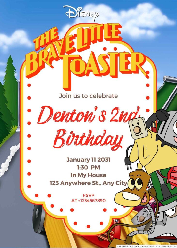Free Editable The Brave Little Toaster Birthday Invitation
