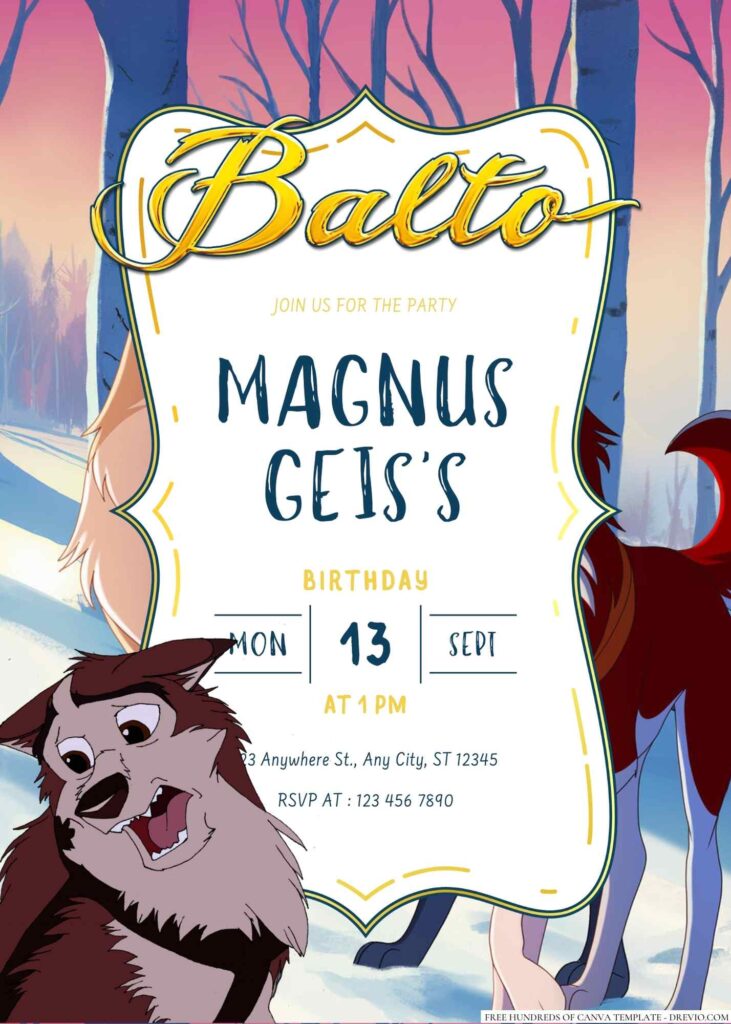 Free Editable Balto Birthday Invitation 