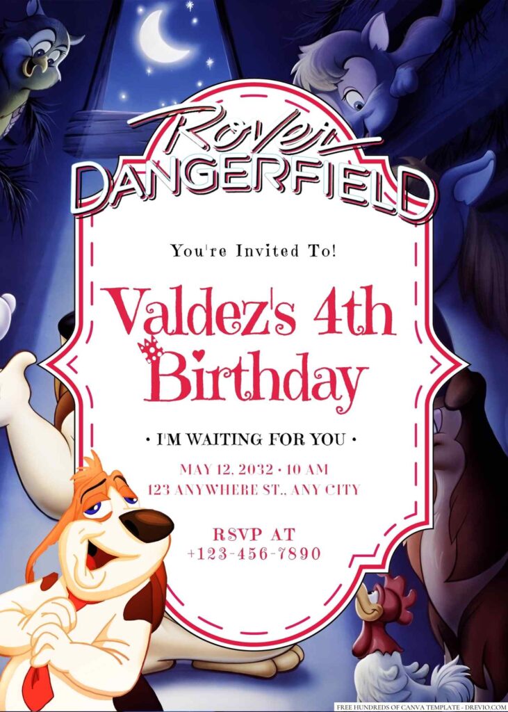 Free Editable Rover Dangerfield Birthday Invitation