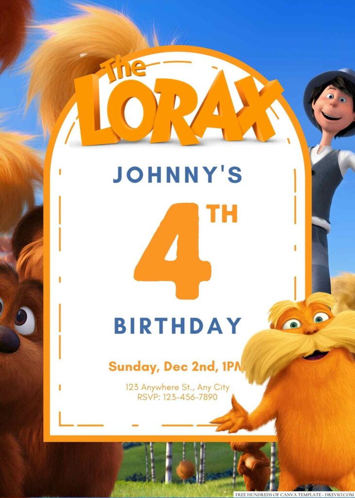Free Editable The Lorax Birthday Invitation 