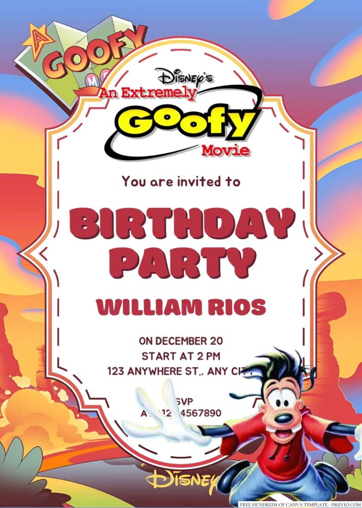 Free Editable A Goofy Movie Birthday Invitation