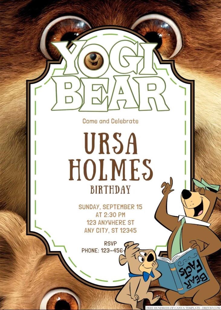 Free Editable Yogi Bear Birthday Invitation