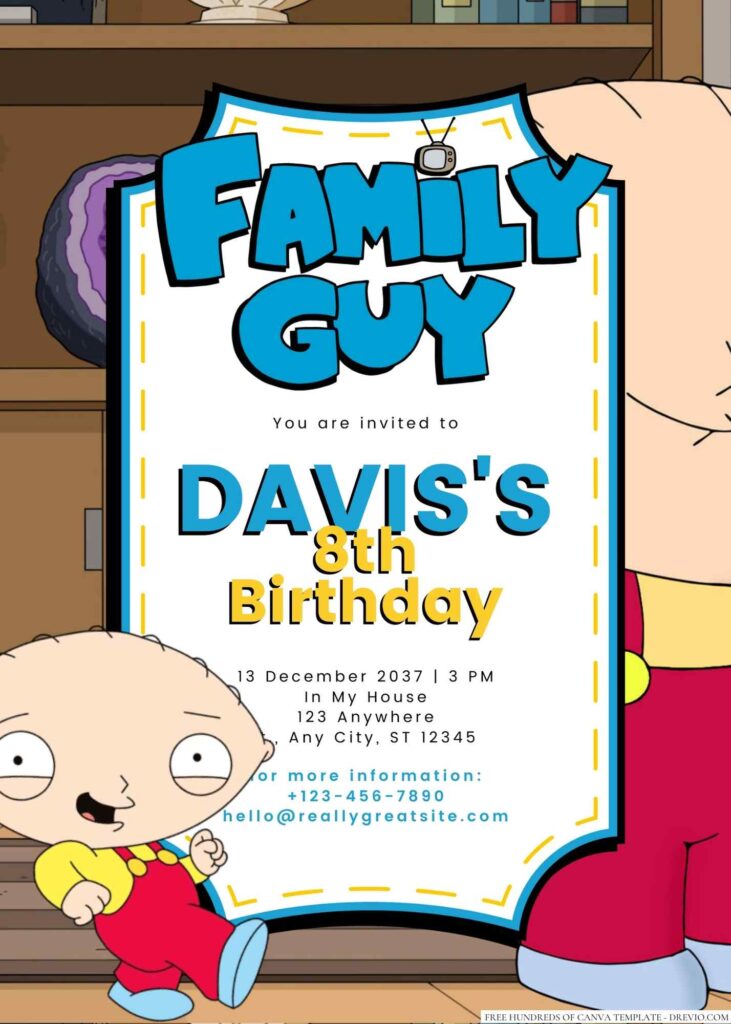 Free Editable Stewie Griffin (Family Guy) Birthday Invitation