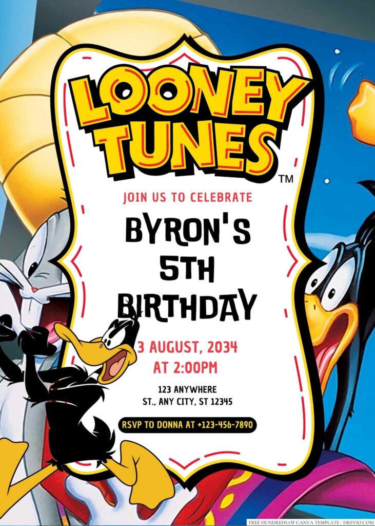 Free Editable Daffy Duck (Looney Tunes) Birthday Invitation