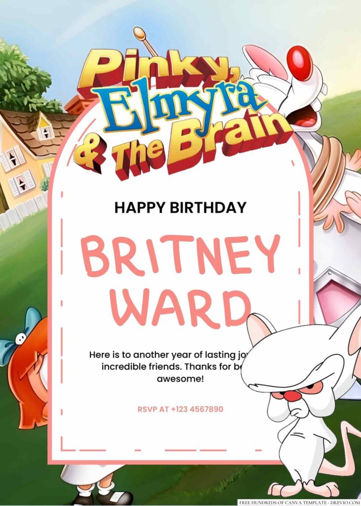 Free Editable Pinky & the Brain (Animaniacs) Birthday Invitation