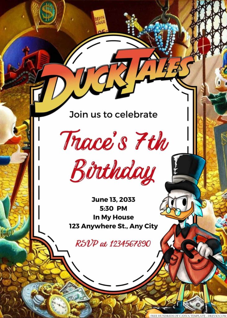 Free Editable Scrooge McDuck (DuckTales) Birthday Invitation