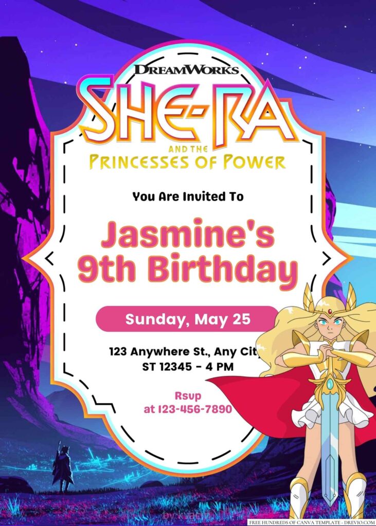 Free Editable She-Ra Birthday Invitation