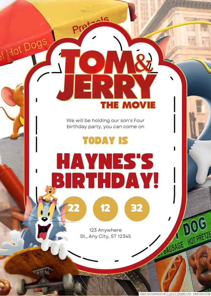 Free Editable Tom And Jerry The Movie Birthday Invitation