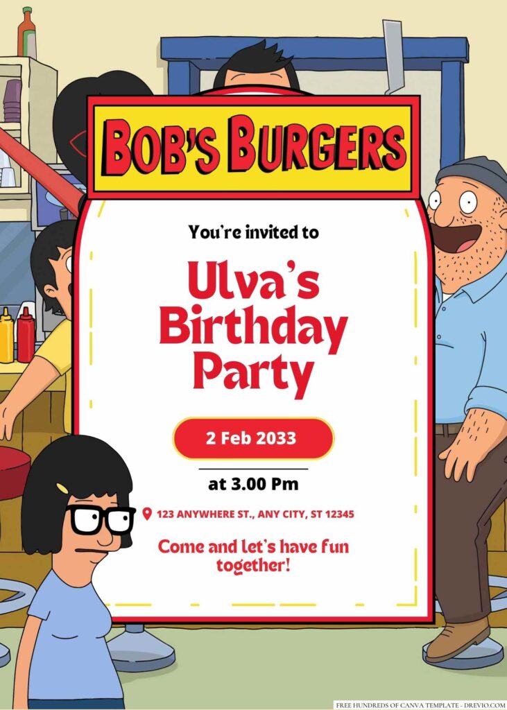 Free Editable Tina Belcher (Bob’s Burgers) Birthday Invitation