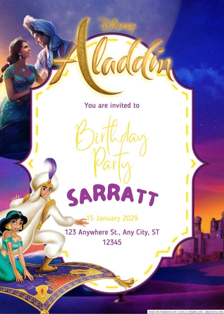 Free Editable Aladdin Birthday Invitation 
