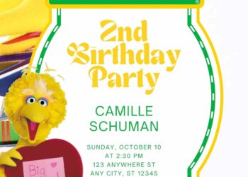 Free Editable Big Bird from Sesame Street Birthday invitation