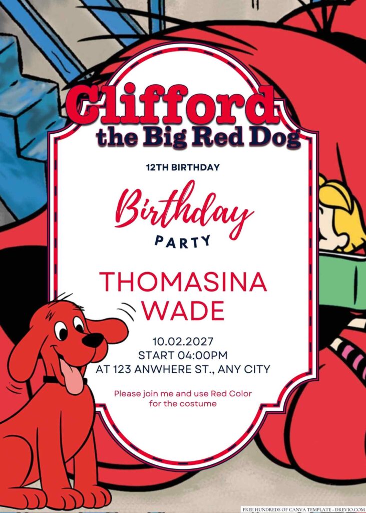 Free Editable Clifford the Big Red Dog Birthday Invitation