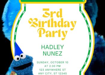 Free Editable Cookie Monster from Sesame Street Birthday Invitation