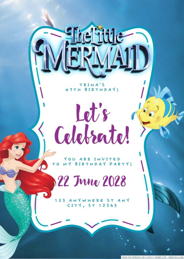 Free Editable The Little Mermaid Birthday Invitation 
