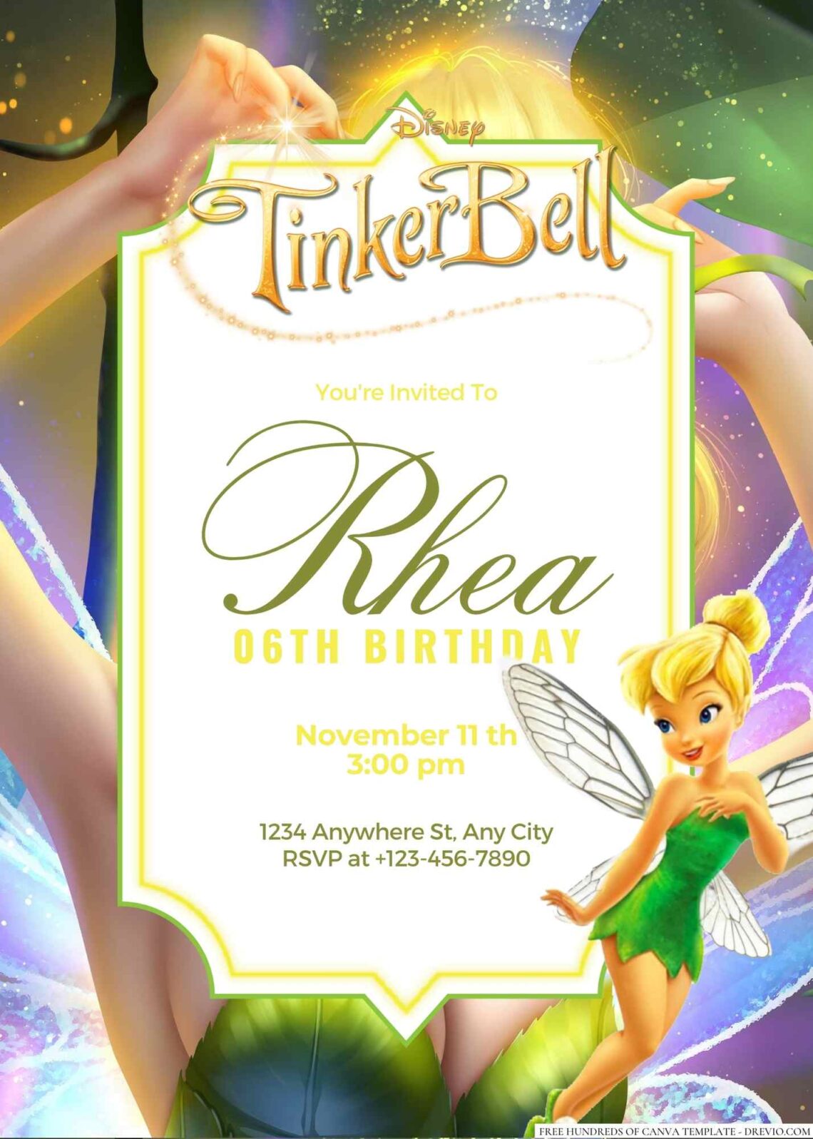 Free Editable Tinker Bell Birthday invitation