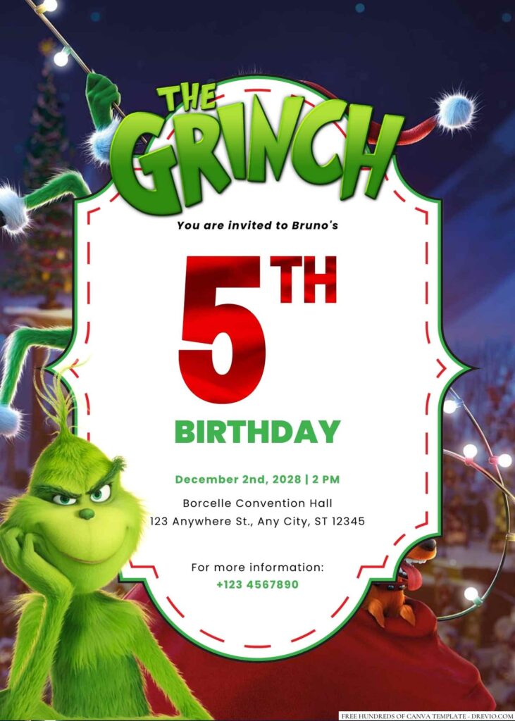 Free Editable The Grinch Birthday Invitation 