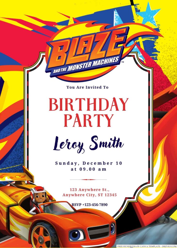 Free Editable Blaze and the Monster Machines Birthday Invitation