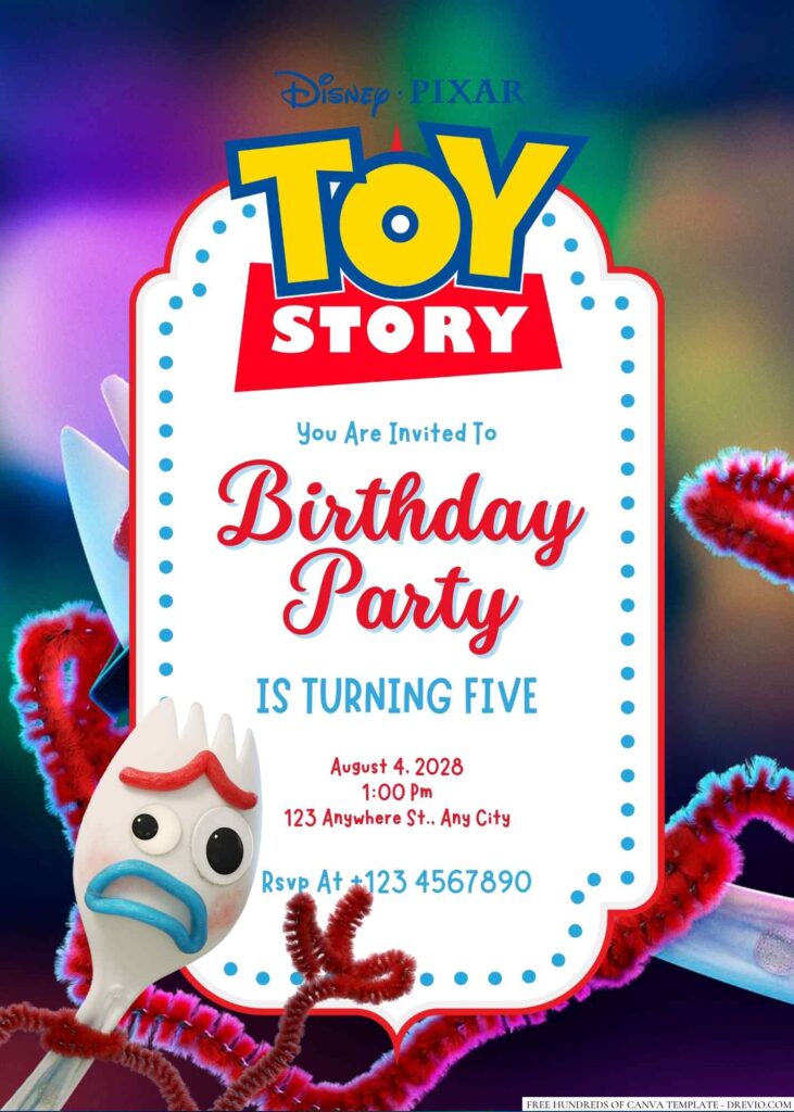 Free Editable Forky Toy Story 4 Birthday Invitation