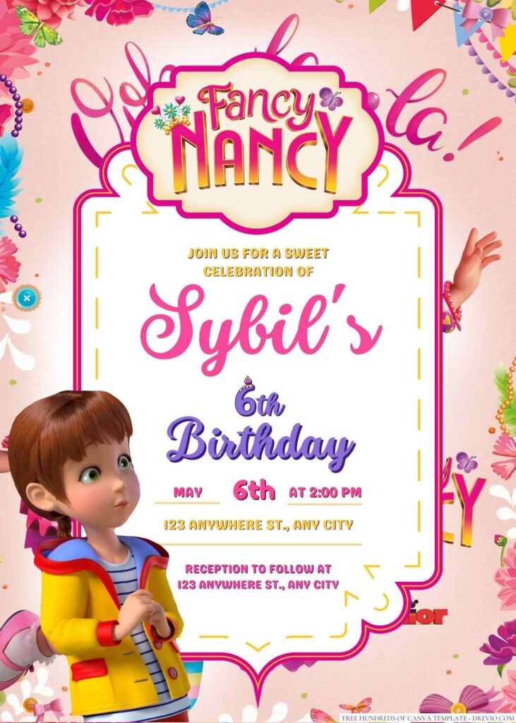 Free Editable Fancy Nancy Birthday Invitation 