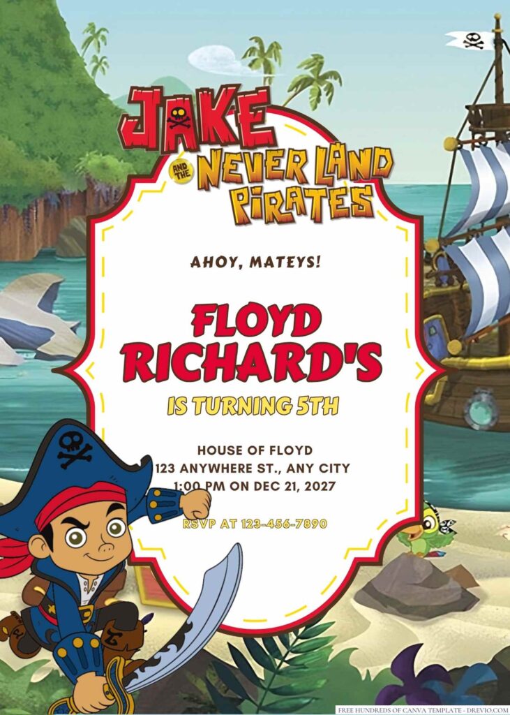 Free Editable Jake and the Never Land Pirates Birthday Invitation