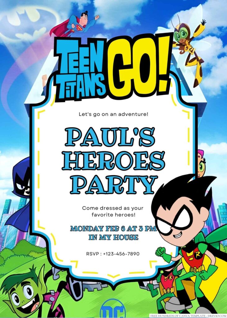 Free Editable Teen Titans Go! Birthday Invitation