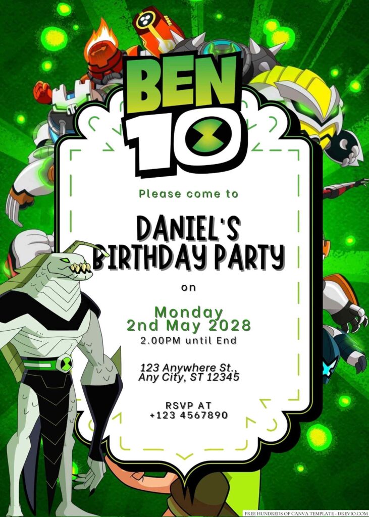 Free Editable Ben 10 Birthday Invitation