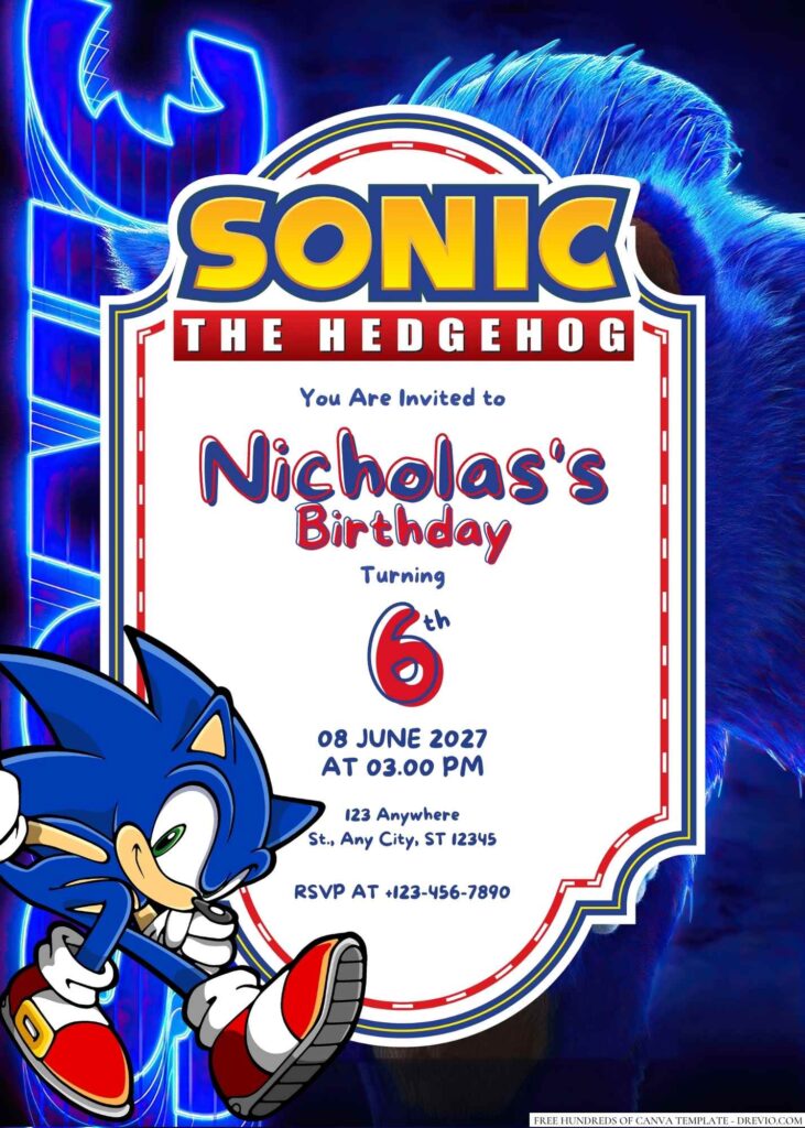 Free Editable Sonic the Hedgehog Birthday Invitation