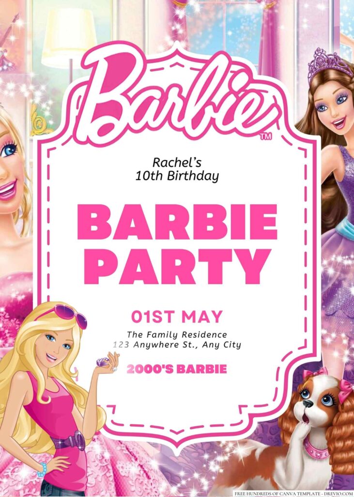 Free Editable Barbie Birthday Invitation