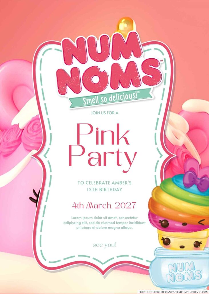 Free Editable Num Noms Canva Birthday Invitation