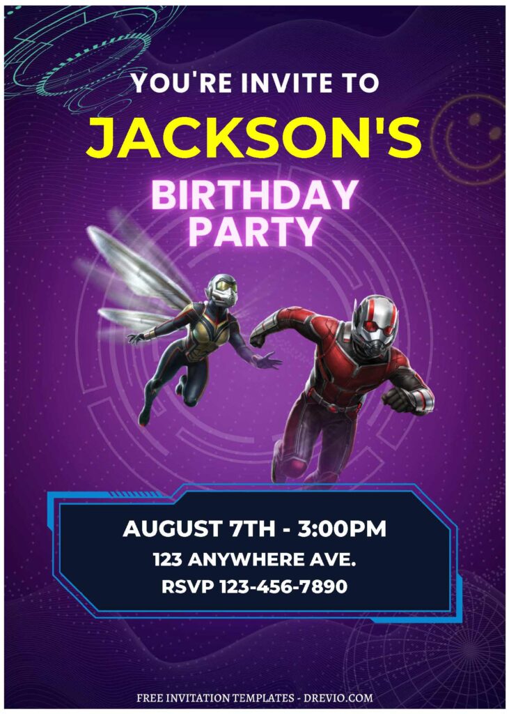 (Free Editable PDF) Ant-Man & The Wasp Quantumania Birthday Invitation Templates C