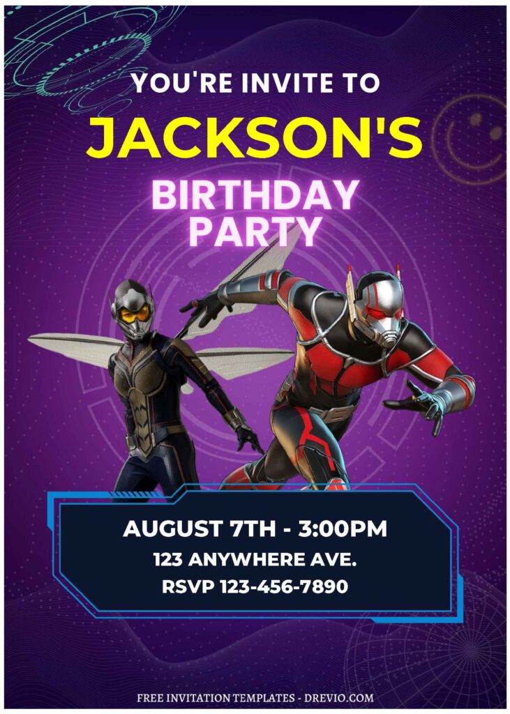 Invitation Template of (Free Editable PDF) Ant-Man & The Wasp Quantumania Birthday Invitation Templates 1